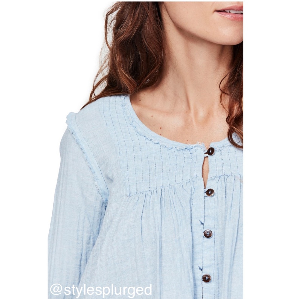 NWT Free People Sand Dune Henley (light blue) size small - Picture 4 of 8